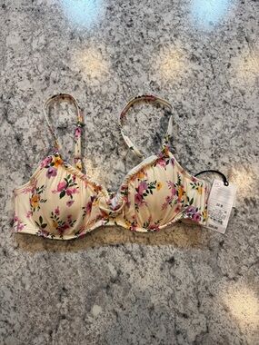 Floral Swim Top in Cream with Pink & Yellow Flowers